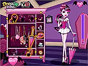 Draculaura's Blind Date game image, featuring Draculaura choosing between Clawd Wolf and Garrott du Roque, Monster High dress-up game