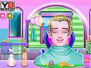 Father and daughter sitting in chairs inside a vibrant hair salon getting a makeover in Daddy's Hair Salon game