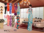 China Girl In Cheongsam free online game screenshot, young lady modeling a traditional red Qipao dress