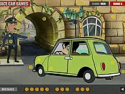 Mr. Bean Hidden Car Tires free online game screenshot, player searching for hidden car tires, puzzle and hidden object game on PlayArcadeHub.