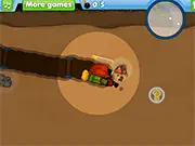Independent Miner game screenshot, a cartoon miner digging underground with a drill, free online upgrade game