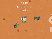 Screenshot of M.A.R.S. Mission Rover online game showing the rover jumping off a stone to avoid incoming enemy slugs on the surface of Mars.