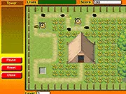 Camp Tower Defense game screenshot, free online strategy game, build towers to protect mountain camp from amoeba attack