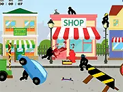 Screenshot of Kill! Kill! Street Level game showing stick figures on a street with various interactive elements
