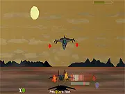 Masterdon - Star Command 2 gameplay screenshot showing the SATI-340 jet shooting missiles at an enemy giant mech or aircraft in the sky