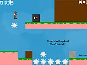 Magnet Hero game screenshot, hero moving wooden blocks, puzzle platformer, jumping over high walls, reaching the black and white block