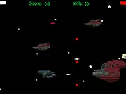 Spaceship firing lasers at multiple alien UFOs in the classic arcade action game UFO Shooter 2