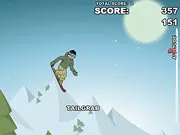 Downhill Snowboard 2 free online physics sports game screenshot featuring a snowboarder hitting a rail