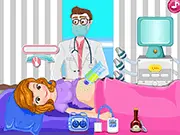 Sofia Baby Birth game screen showing Sofia the pregnant mother in a hospital bed with a doctor and nurse preparing for the baby's delivery
