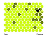 Circle the Cat online game screenshot showing a yellow cat on a hexagonal grid with several black dots placed as barriers