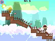Adam and Eve characters in the Adam And Eve In Love game separated by a tricky obstacle, needing a puzzle solution to reunite