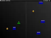Screenshot of the free online game Bubble Dodge showing two yellow balls navigating between blue block obstacles.