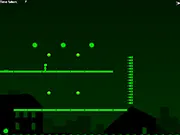Sage game screenshot showing a small character attempting to collect a green circle while dodging several sets of sharp metal spikes