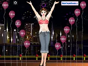 Character in the New Year Dressup game wearing a sparkling gown and festive accessories ready to celebrate