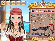 Screenshot of Pirate Girl Make Up game showing a girl with bold makeup and a stylish pirate hat and outfit