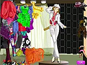 Model wearing a glamorous colored dress on a podium in the fashion game Colorful Party Dresses