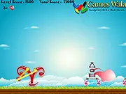 The main screen of the free online puzzle game Angels Heart, showing a slingshot aimed at colorful birds and hearts.