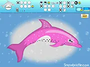 Screenshot from Dolphin Maker showing a customizable, brightly colored fantasy dolphin in the free online creator game
