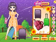 Woman wearing stylish camping attire in the online fashion game Camping Trip Dress Up