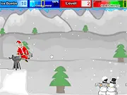 Santa's Secret free online game, showing a turret shooting freezeballs at waves of paparazzi enemies trying to sneak past Santa's workshop.