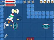 Gameplay screenshot of the Lost Space Adventure online game, showing a small rocket flying through space surrounded by collectible stars.