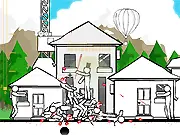 Body Ladder free online game screenshot showing a character shooting enemies and a tall, unstable tower of bodies in the background.
