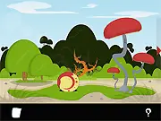 Caterpillar Wants to Smoke free online game screenshot showing the Caterpillar character on a mushroom surrounded by whimsical, puzzle-related objects.