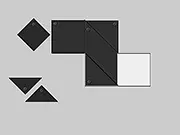 Tangram Flash game screenshot, arranging seven geometric shapes to solve a puzzle, play free tangram game