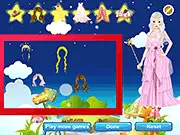 Sky Fairy Dress Up online game screenshot showing a girl character with wings, wearing a beautiful magical gown and a tiara.