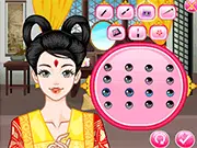 Dream Return To Tang Dynasty online game screenshot, girl dressed up in classical Chinese Tang Dynasty dress and makeup, free historical fashion game on PlayArcadeHub