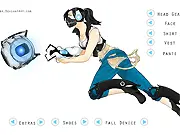 Screenshot of Chell Dress Up game showing Chell, the Portal protagonist, in an Aperture Science themed outfit