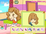 Busy Bridesmaid free online dress up game screenshot, showing Miranda the bridesmaid in a panic trying to get ready while the groom approaches.