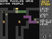 Screenshot of the game Coin Stash showing various colored blocks surrounding a large gold coin stash, playing a free online block puzzle game