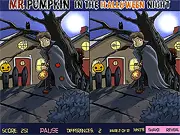 Mr. Pumpkin in the Halloween Night free online game, spot the difference puzzle, spooky pumpkin finding differences