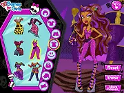 Styling Clawdeen Wolf free online dress-up game screenshot, showing the beautiful werewolf from Monster High in fashionable clothes and accessories.