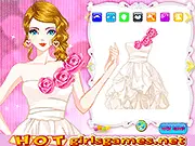 Get Wedding Ready online game screenshot showing the bride Amelia selecting a white wedding dress and designing her perfect bridal look.