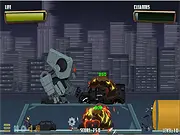 Screenshot of the Fury of Metal game showing a giant robot smashing through city buildings, play free online action game