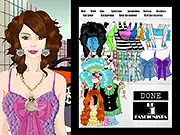 Mystery World Make Up online game screenshot showing a girl with dramatic, weird makeup and a colorful, funky hairstyle from the menu options.