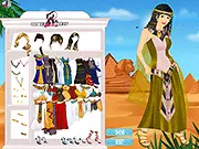 Egypt Princess Dressup online game screenshot showing an Egyptian girl character wearing a stunning gold and white royal outfit with a pharaoh's headdress.