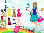 Screenshot of Balloon Festival Dressup Online showing a character in a stylish festival outfit with colorful hot air balloons in the background