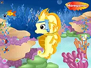 Play Cute Seahorse free online coloring and design game on PlayArcadeHub | Screenshot of a decorated seahorse with bright colors and a stylish pattern.