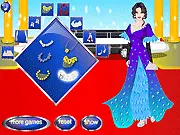 Play Winter Fashion Dressup free online game on PlayArcadeHub | Screenshot of a model wearing a stylish winter gown in the snow.
