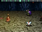 The game screen for Soda Dungeon Lite showing the main tavern view where you manage adventurers, with a dark dungeon entrance visible, set in a retro pixel art style.