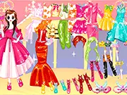 Sparkling Stars Dressup game showing a beautiful celebrity woman model wearing a glamorous red carpet gown