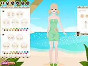 Screenshot of Summer Dresses Flash game featuring a model wearing a unique, custom-designed summer dress with vibrant colors and accessories