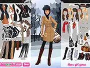 A fashionable woman wearing a warm coat, stylish pants, and winter accessories in the free online game Fashionable Winter Dress Up
