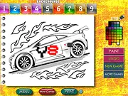 Screenshot from Cars: Drawing Artist coloring game showing a partially colored race car, play free online