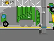 Screenshot of Tim's Workshop game showing car parts like wheels and body being assembled by a child, free car building game for toddlers
