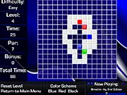 Screenshot of Grid Line online logic game showing colored blocks on a puzzle grid with matching goal squares