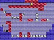 Crushing Reality game screenshot showing a small character standing in a glitching, fragmented 2D pixel art environment with blocks shifting unpredictably.
